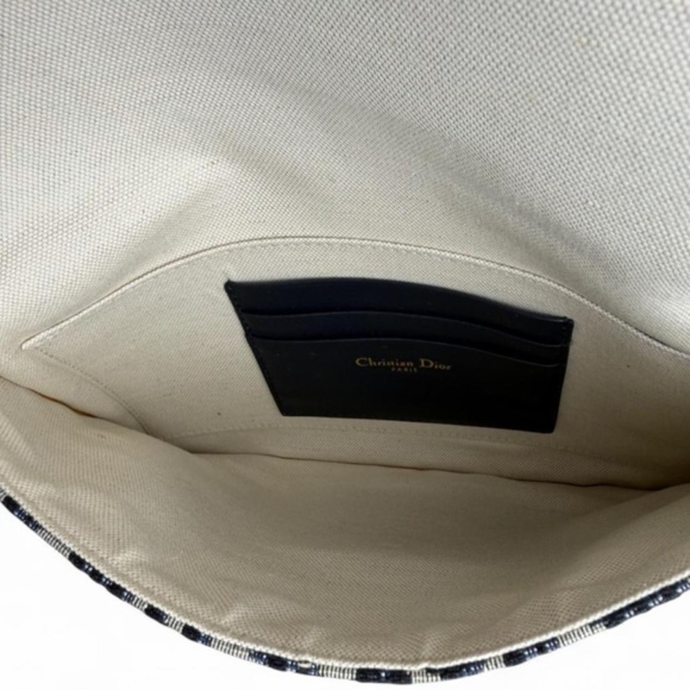 Christian Dior Oblique Navy Blue Canvas Flap Pouch Clutch Dustbag Box Authentic - Picture 5 of 8